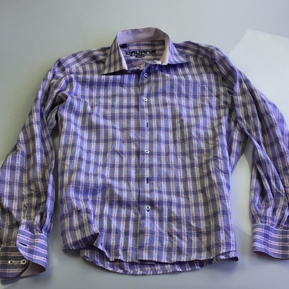 Havana Nines men’s button down dress shirt blue/white/pink size M